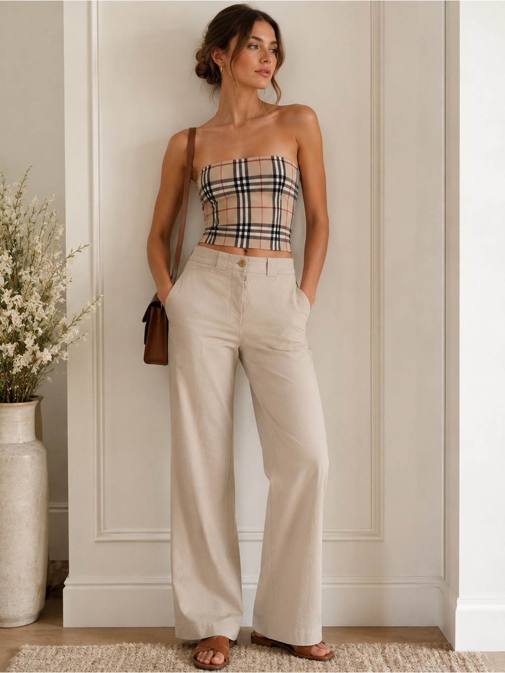 Burberry Cream Wide-Leg Trousers